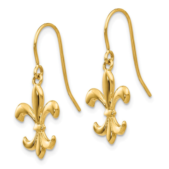 Exclusive 14K Gold Polished Fleur de Lis Drop Earrings - Stylish & Affordable!-2