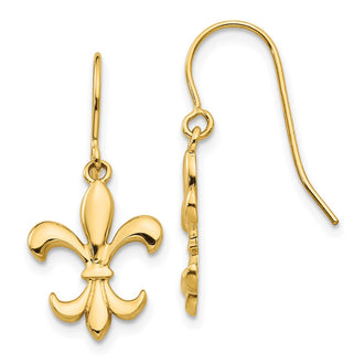 Exclusive 14K Gold Polished Fleur de Lis Drop Earrings - Stylish & Affordable!