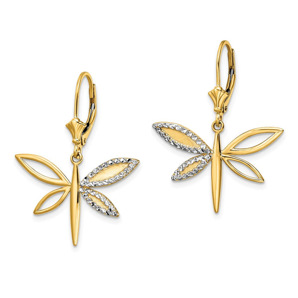 14K Gold Dragonfly Leverback Earrings - Style GR1-1020342