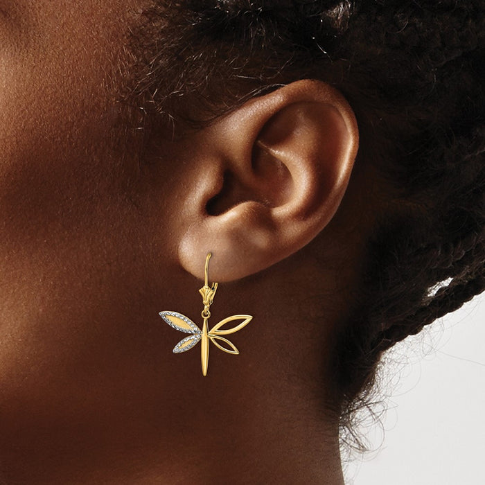 Shop Exclusive 14K Gold Dragonfly Leverback Earrings - Stylish & Affordable!-3