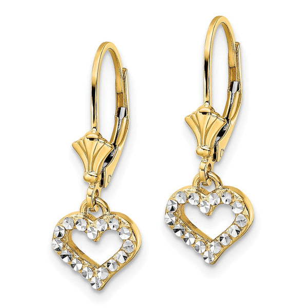 14K Gold & White Rhodium Double-C Heart Leverback Earrings
