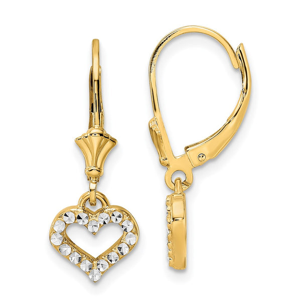 14K Gold & White Rhodium Double-C Heart Leverback Earrings