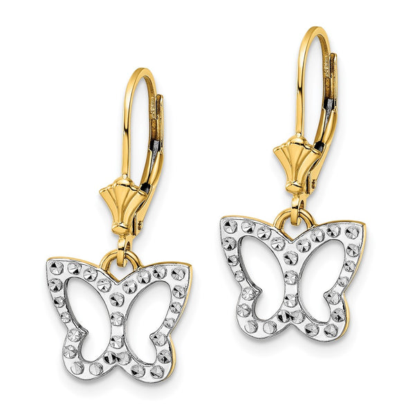 14K Gold & White Rhodium Double-Cut Butterfly Earrings, 1.5"