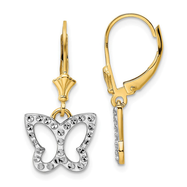 14K Gold & White Rhodium Double-Cut Butterfly Earrings, 1.5"