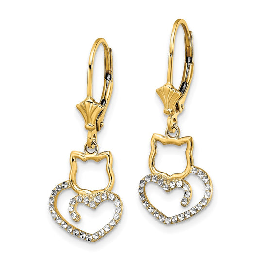 Buy Stylish 14K Gold & White Rhodium Double Cat Heart Earrings - Affordable Luxury