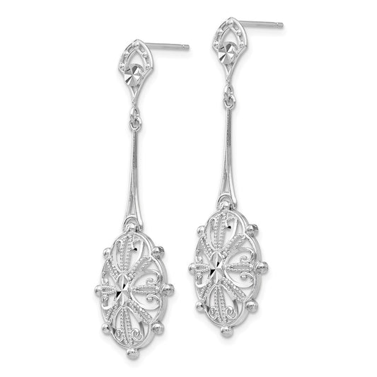 Buy Stylish 14K White Gold Diamond-Cut Filigree Earrings - Exclusive Design