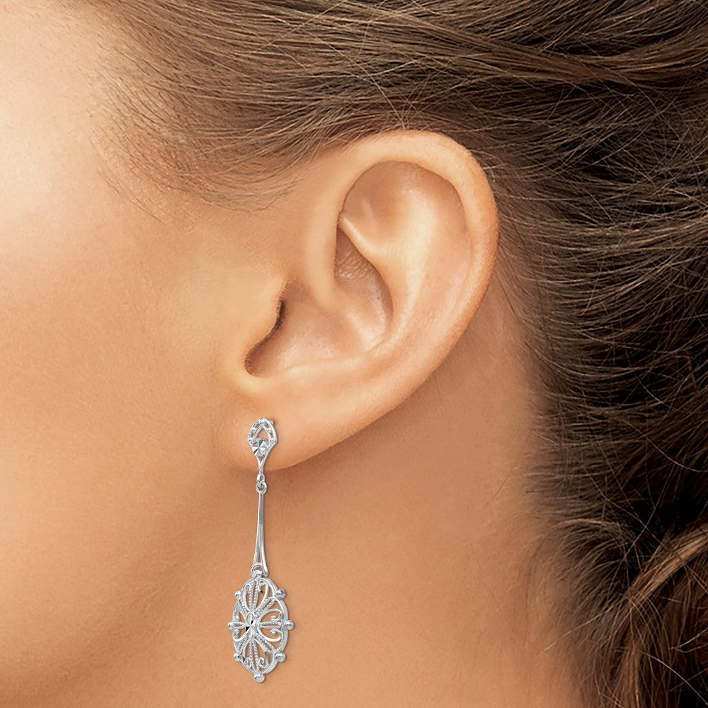 Buy Stylish 14K White Gold Diamond-Cut Filigree Earrings - Exclusive Design
