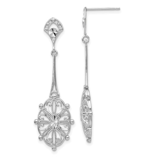 Buy Stylish 14K White Gold Diamond-Cut Filigree Earrings - Exclusive Design