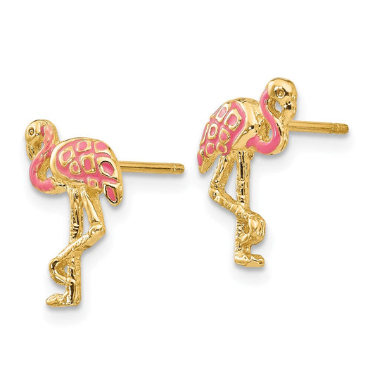 High-quality 14K Pink Enamel Flamingo Stud Earrings - Stylish & Affordable!