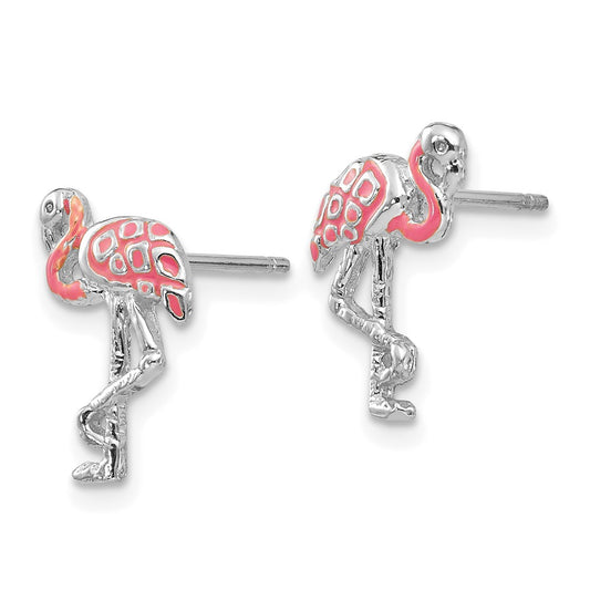 Buy Stylish 14K White Gold Flamingo Post Earrings - Pink Enamel Finish, Luxury!