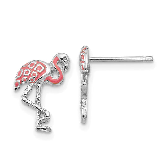 Buy Stylish 14K White Gold Flamingo Post Earrings - Pink Enamel Finish, Luxury!