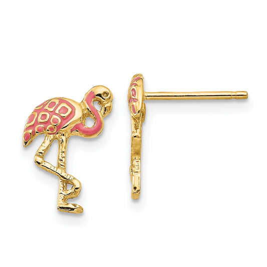 High-quality 14K Pink Enamel Flamingo Stud Earrings - Stylish & Affordable!