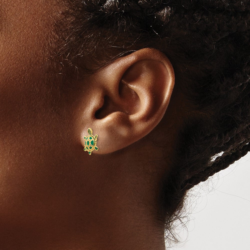 Order Stylish 14K Gold Green Enamel Turtle Stud Earrings - Luxury Jewelry