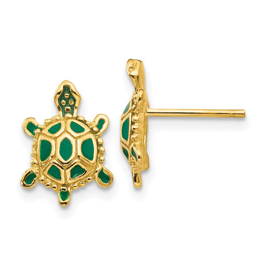 Order Stylish 14K Gold Green Enamel Turtle Stud Earrings - Luxury Jewelry