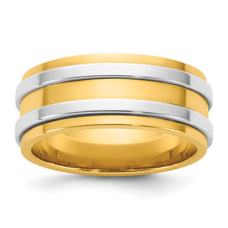 Exclusive 14K Two-Tone Gold 8mm Double Band Wedding Ring - Stylish Size 8