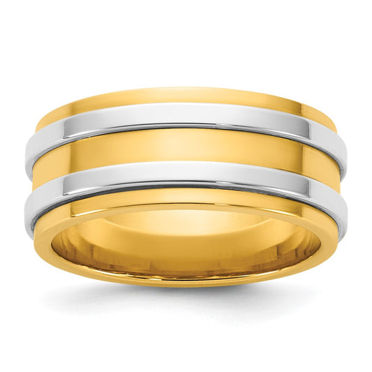 Shop Stylish 14K Two-Tone Gold 8mm Double Band Wedding Ring - Size 9