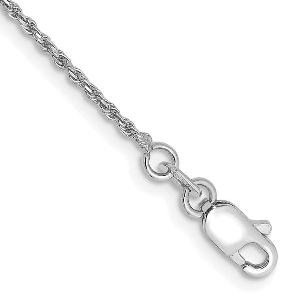 14K White Gold 10-Inch Diamond-Cut Anklet, 1.15mm