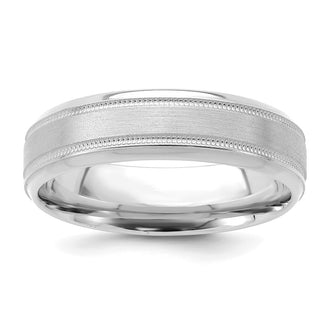 Exclusive 14K White Gold 6mm Comfort Fit Wedding Band - Stylish Milgrain Design