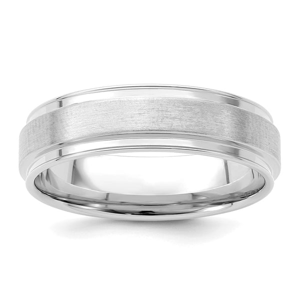 14K White Gold 6mm Comfort Fit Wedding Band - Satin, Size 11