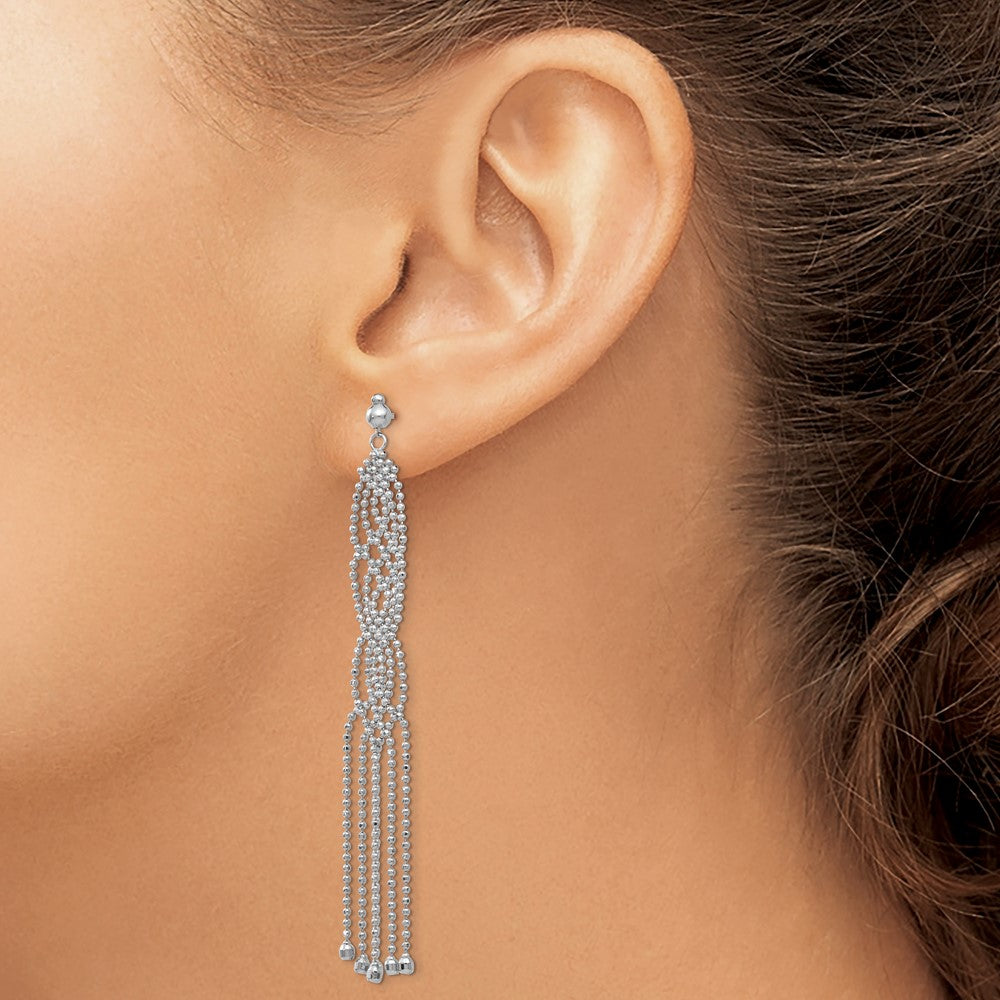 High-Quality 14K White Gold Beaded Chain Earrings | Stylish & Affordable Luxury