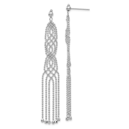 High-Quality 14K White Gold Beaded Chain Earrings | Stylish & Affordable Luxury