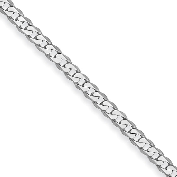 14K White Gold 2.2mm Flat Beveled Curb Link Chain at Discounted Price