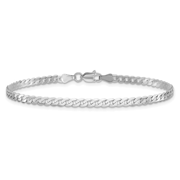 14K White Gold 8-Inch Flat Beveled Curb Bracelet - 2.9mm