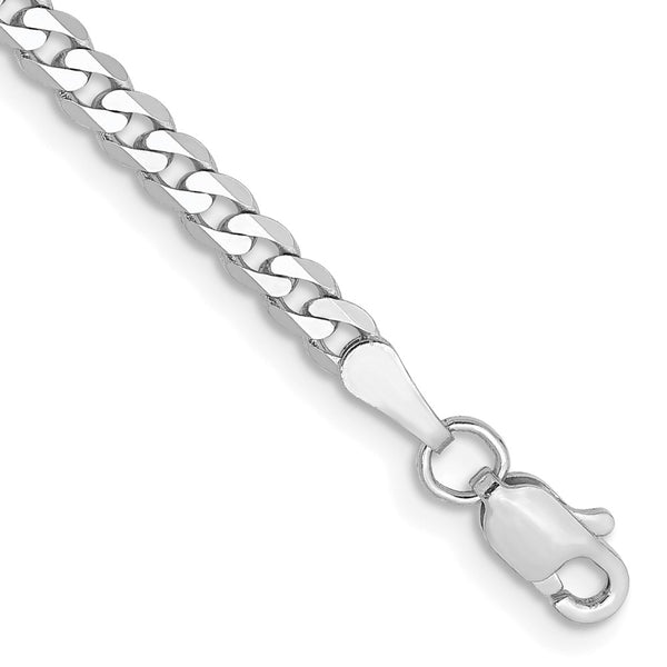 14K White Gold 8-Inch Flat Beveled Curb Bracelet - 2.9mm
