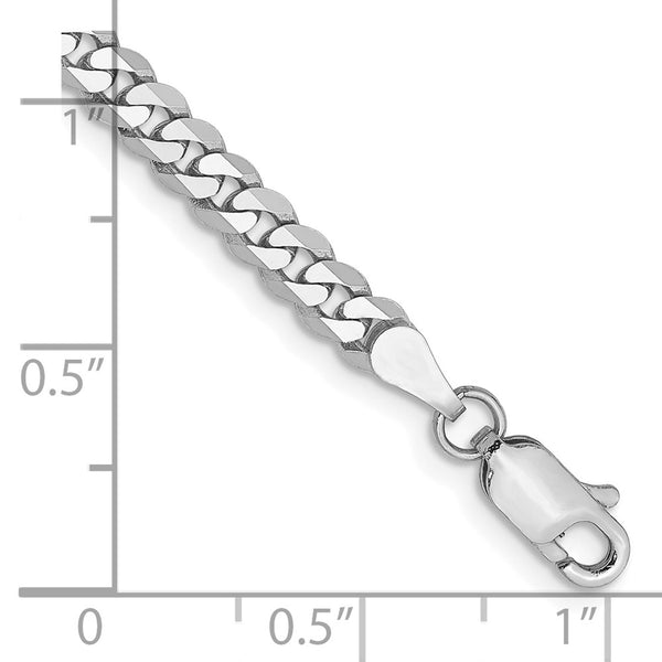 14K White Gold Flat Beveled Curb Bracelet - 8" 3.9mm