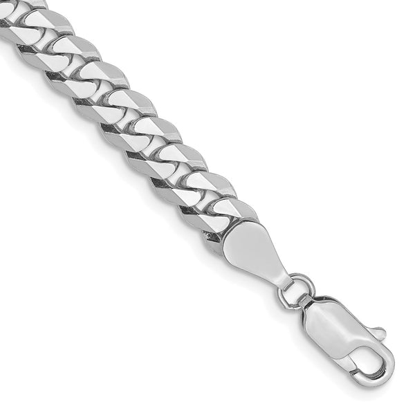 14K White Gold Flat Beveled Curb Bracelet - 5.75mm Links