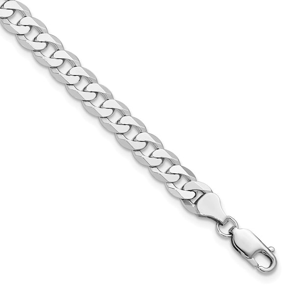 14K White Gold Chain - Beveled Curb Links, 7.25mm