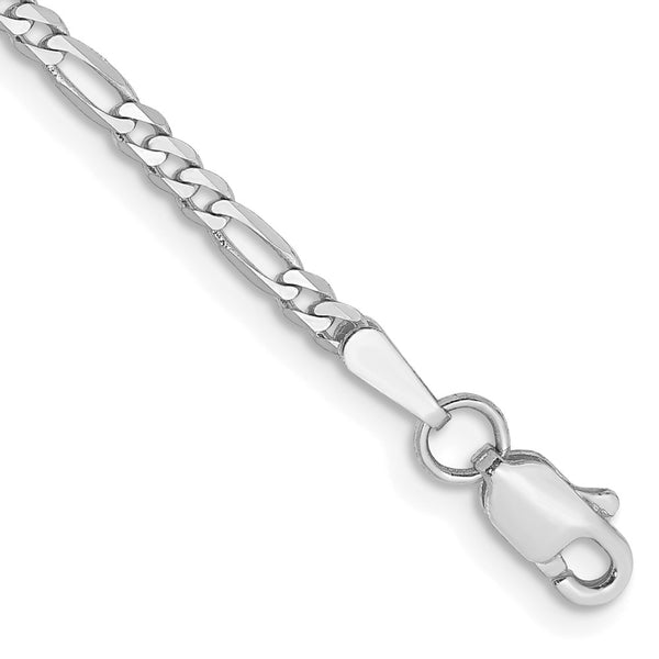14K White Gold Flat Figaro Anklet - 2.25mm