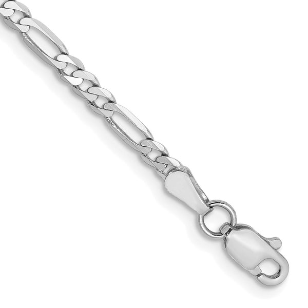 14K White Gold Figaro Bracelet 2.75mm Links