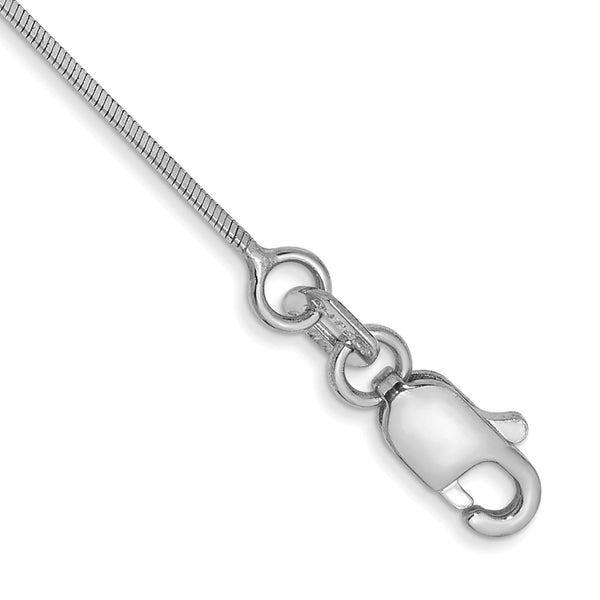 14K White Gold .6mm Octagonal Snake Anklet, 9-Inch