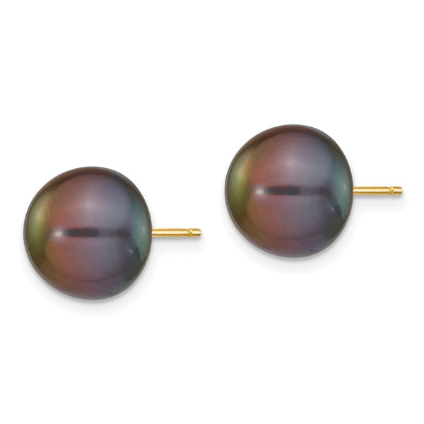 Exclusive 14K Gold Black Button Freshwater Pearl Stud Earrings - 10-11mm Value