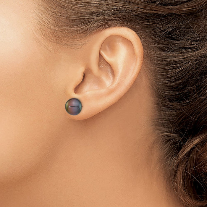 Exclusive 14K Gold Black Button Freshwater Pearl Stud Earrings - 10-11mm Value-3