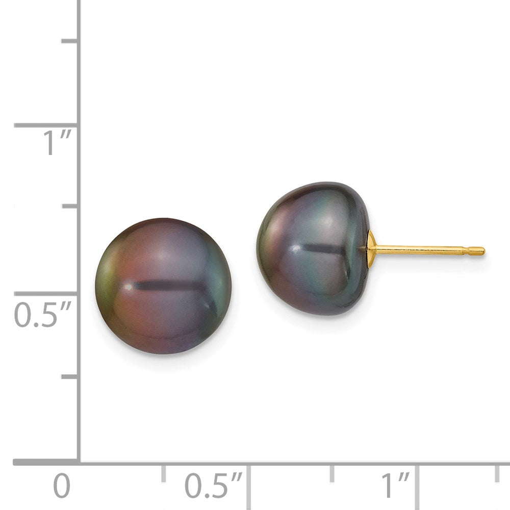 Exclusive 14K Gold Black Button Freshwater Pearl Stud Earrings - 10-11mm Value