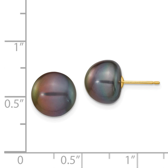 Exclusive 14K Gold Black Button Freshwater Pearl Stud Earrings - 10-11mm Value-4