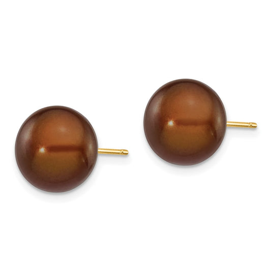 Buy Exclusive 14K Gold Brown Button Freshwater Pearl Stud Earrings 10-11mm