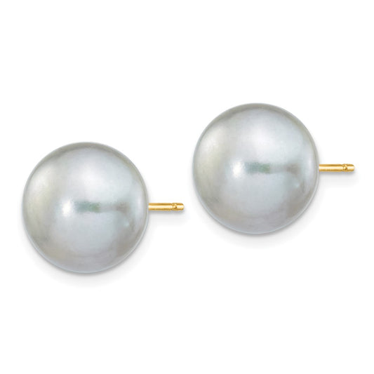 Shop Stylish 14K Gold 10-11mm Grey Button Pearl Stud Earrings - Luxury Value!