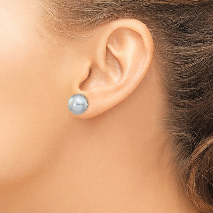 Shop Stylish 14K Gold 10-11mm Grey Button Pearl Stud Earrings - Luxury Value!-3