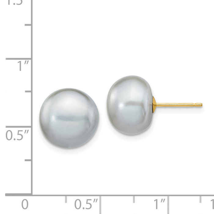 Shop Stylish 14K Gold 10-11mm Grey Button Pearl Stud Earrings - Luxury Value!-4