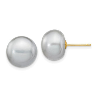 Shop Stylish 14K Gold 10-11mm Grey Button Pearl Stud Earrings - Luxury Value!