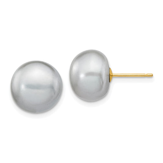 Shop Stylish 14K Gold 10-11mm Grey Button Pearl Stud Earrings - Luxury Value!