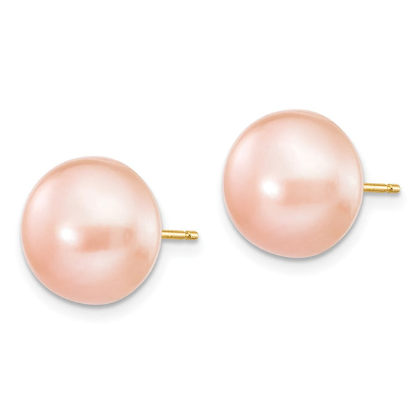 14K Gold Pink Button Freshwater Pearl Stud Earrings - 10-11mm