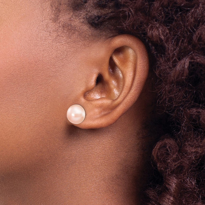 Designer 14K Gold Pink Button Freshwater Pearl Stud Earrings - Affordable Luxury 10-11mm-3