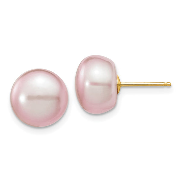 14K Gold 10-11mm Purple Freshwater Pearl Stud Earrings