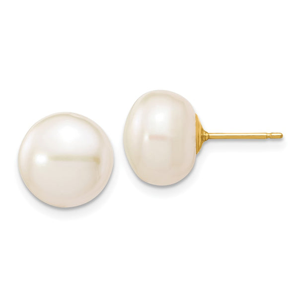 14K White Gold Pearl Stud Earrings, 10-11mm