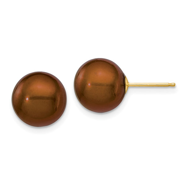 14K Gold Freshwater Pearl Stud Earrings 10-11mm