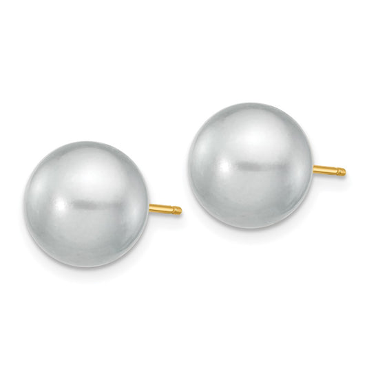 Designer 14K Gold 10-11mm Grey Freshwater Pearl Stud Earrings - Affordable Luxury